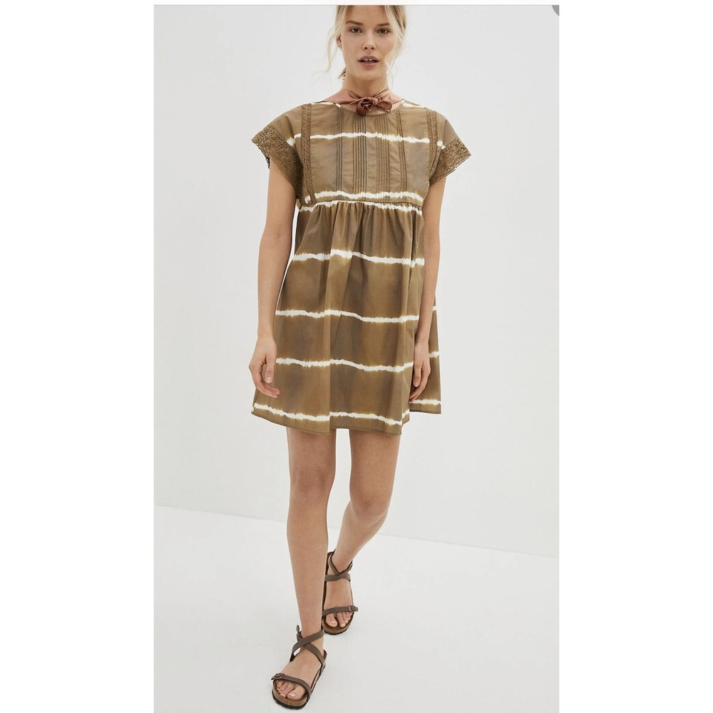 Corey Lynn Calter Green Brown White Tie Dye Loose Fit Brigid Tunic Dress Xs New